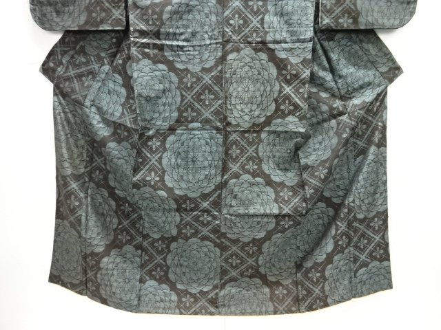  アンティーク　花模様織出し本場泥大島紬着物